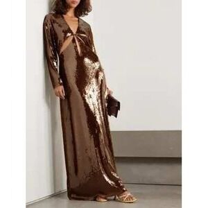 Christopher Esber Lucent Sequin Triquetra Cutout Maxi Dress Brown Size 6 NWT